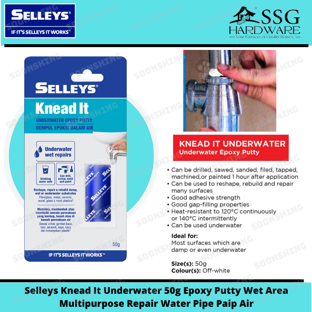 Selleys Knead It Underwater 50g Epoxy Putty Wet Area Multipurpose