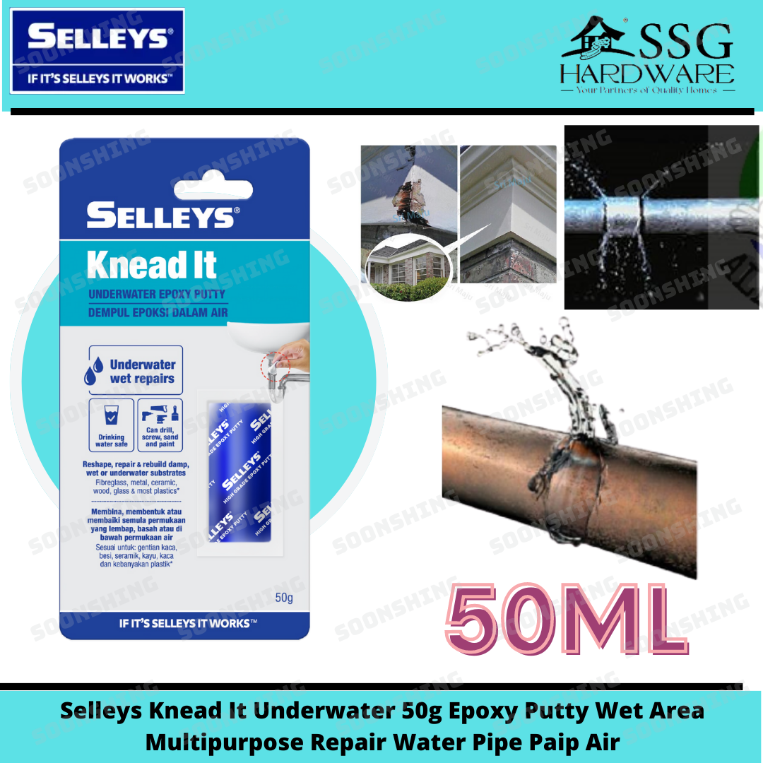 Selleys Knead It Underwater 50g Epoxy Putty Wet Area Multipurpose