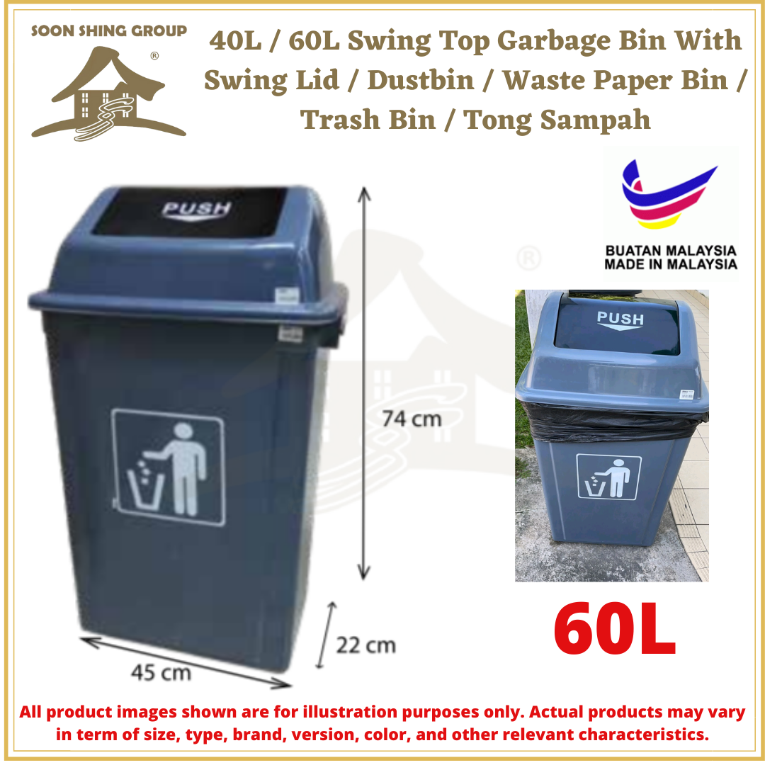 40L / 60L Swing Top Garbage Bin With Swing Lid / Dustbin / Trash Bin