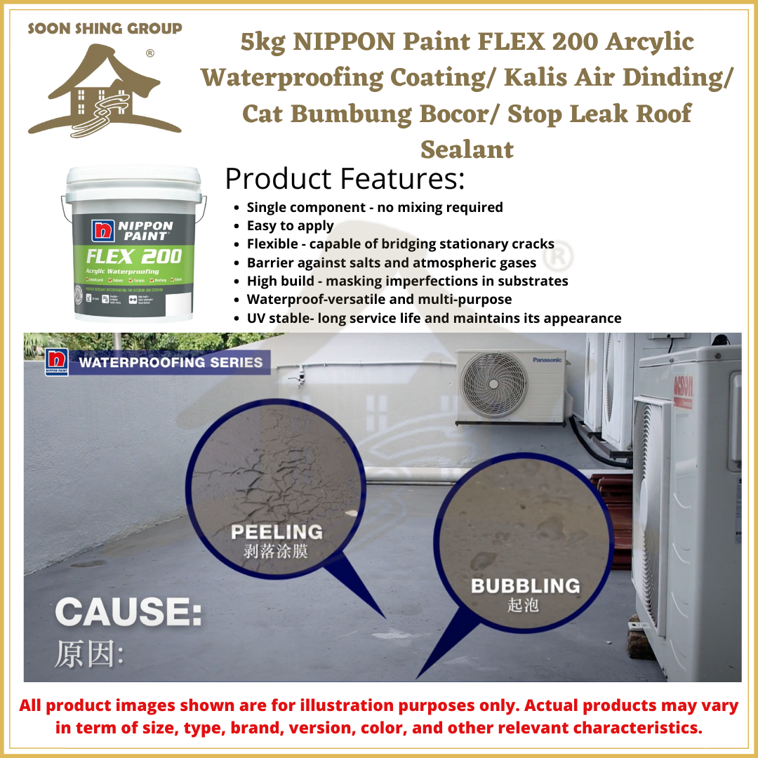 5kg NIPPON Paint FLEX 200 Arcylic Waterproofing Coating/ Kalis Air