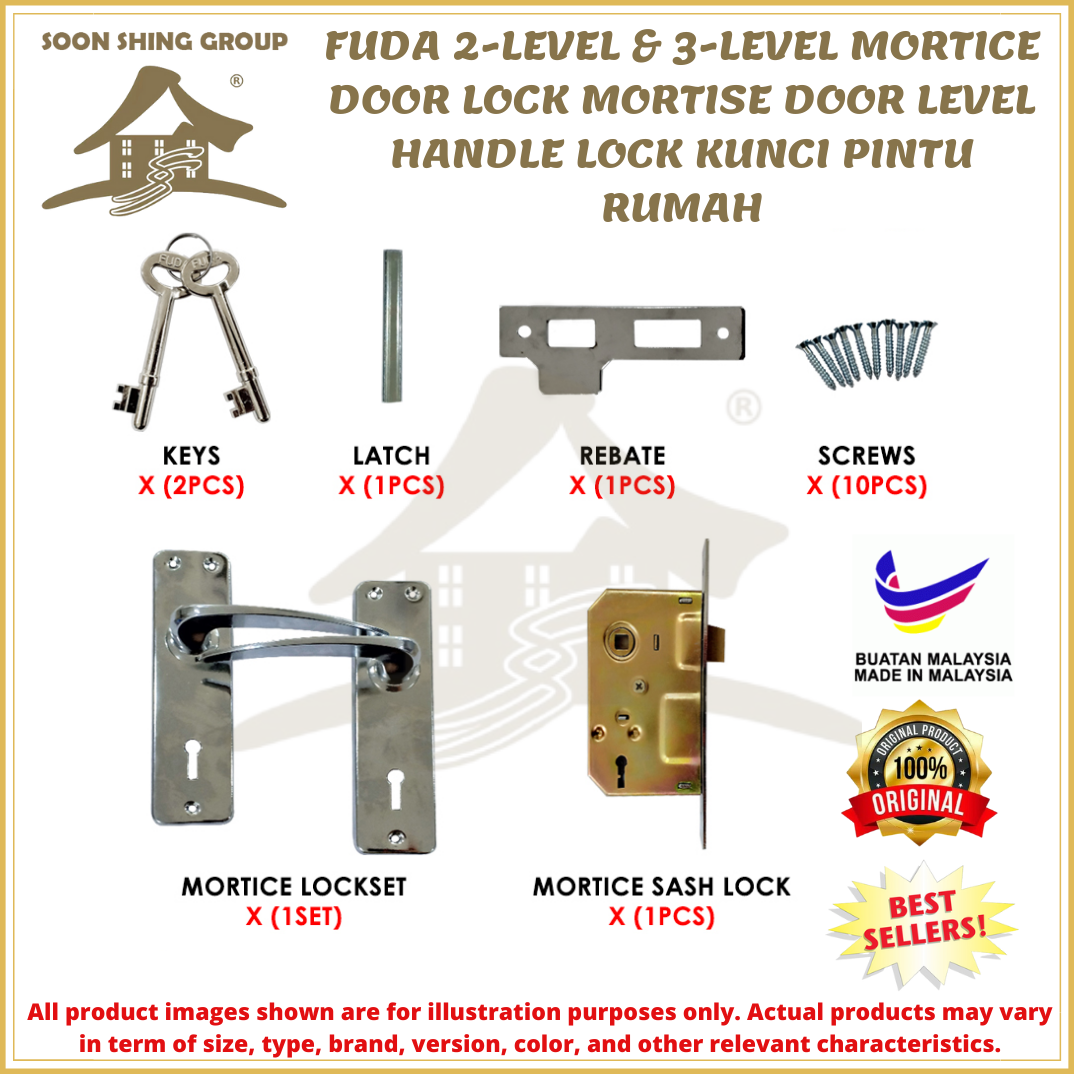 100 Original Fuda 2 Level Mortice Door Lock Mortice Door Level Handle Lock Kunci Pintu