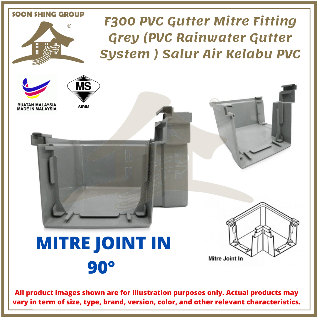 F300 PVC Gutter Mitre Fitting Grey (PVC Rainwater Gutter System ) Salur