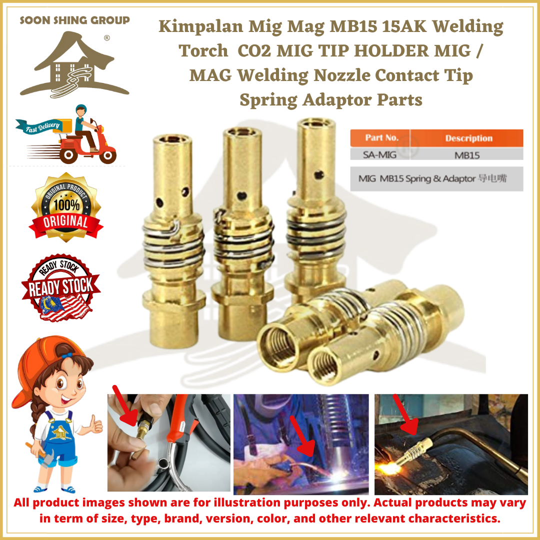 11-Piece MIG Welding Torch Nozzle Tip Holder Kit – Consumables For 15AK Torch Gun, Zinc-Plated Copper